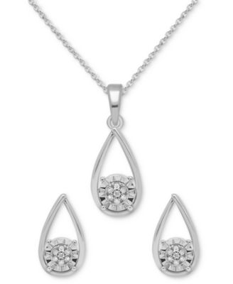 Macy's - 2-Pc. Set Diamond Teardrop Pendant Necklace & Matching Stud Earrings (1/6 ct. t.w.)