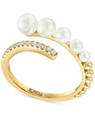 EFFY Collection - Cultured Freshwater Pearl (2-1/2 - 4-1/2mm) & Diamond (1/10 ct. t.w.) Bypass Ring in 14k Gold