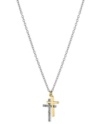 Giani Bernini - Cubic Zirconia Double Cross Pendant Necklace in Sterling Silver & Gold-Plate, 16" + 2" extender
