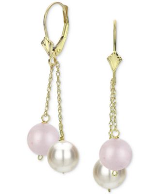 Macy's - Onyx & Cultured Freshwater Pearl (8mm) Chain Drop Earrings in 14k Gold (Also in Jade, Tiger Eye, Lapis Lazuli, Rose Quartz, Turquoise, Garnet, & Malachite)