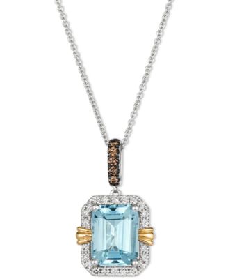 Le Vian - Sea Blue Aquamarine (2 ct. t.w.) & Diamond (1/4 ct. t.w.) 20" Adjustable Pendant Necklace in 14k Two-Tone Gold