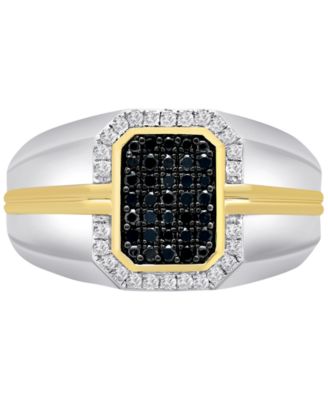 Macy's - Men's Black Diamond (1/3 ct. t.w.) & White Diamond (1/5 ct. t.w.) Ring in Sterling Silver & 14k Gold-Plate