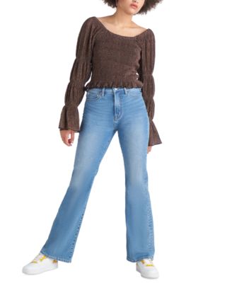 Black Tape - Women's Puff-Sleeve Ruffle-Hem Plisse Top