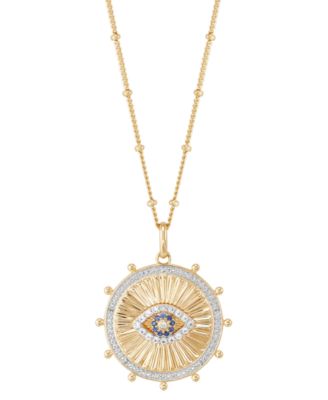 Macy's - Lab Created White Sapphire (1/5 ct.tw.), Lab Created Blue Sapphire (1/20 ct.tw.) and Diamond Accent 18" Circle Pendant Necklace in 14k Gold-Plated Sterling Silver