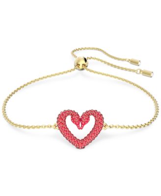 Swarovski - Gold-Tone Una Red Crystal Pav&eacute; Heart Bracelet
