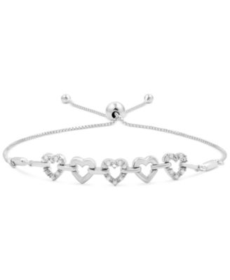 Macy's - Diamond Heart Bolo Bracelet (1/6 ct. t.w.) in Sterling Silver
