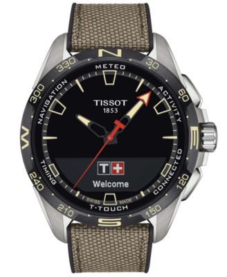 Tissot - Men's Swiss T-Touch Connect Solar Beige Textile & Leather Strap Smart Watch 48mm