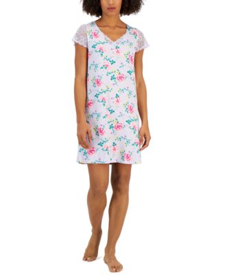 Charter Club - Women's Printed Lace-Sleeve Chemise