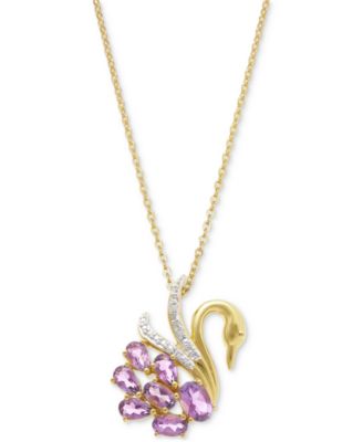 Macy's - Amethyst (1-3/8 ct. t.w.) & White Topaz Accent 18" Swan Pendant Necklace in 14k Gold-Plated Sterling Silver