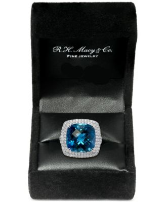 EFFY Collection - London Blue Topaz (12-1/3 ct. t.w.) & Diamond (1-1/5 ct. t.w.) Halo Statement Ring in 14k White Gold