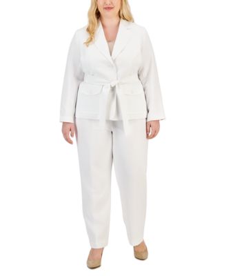 Le Suit - Plus Size Belted Safari Jacket Pantsuit