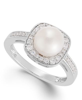 Macy's - Cultured Freshwater Pearl (8mm) and Diamond (1/4 ct. t.w.) Ring in 14k White Gold