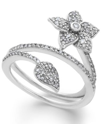 Macy's - Diamond Wrap-Around Flower Ring in Sterling Silver (1/2 ct. t.w.)