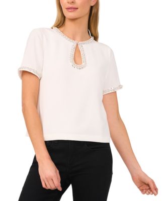 CeCe - Women's Embellished Keyhole-Cutout Short-Sleeve Top