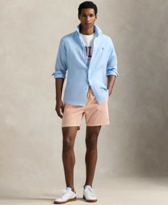 Polo Ralph Lauren - Men's Linen Shirt, Madras-Logo Jersey T-Shirt, Swim Trunks & Leather Sneakers