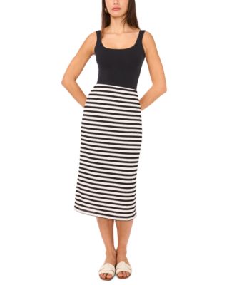 Vince Camuto - Women's Striped Relaxed Pull-On Midi Skirt