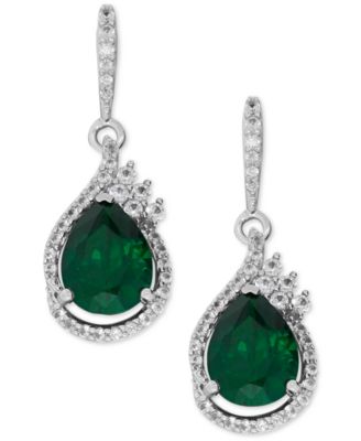 Macy's - Lab-Created Emerald (2-3/4 ct. t.w.) and White Sapphire (1/2 ct. t.w.) Drop Earrings in Sterling Silver
