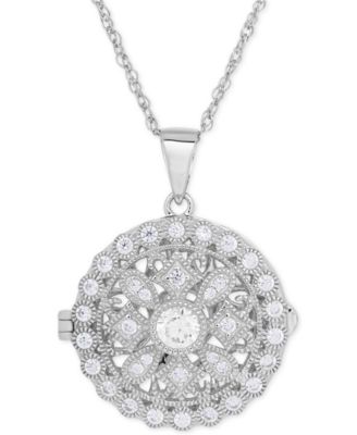 Macy's - Cubic Zirconia Round Locket Pendant Necklace in Sterling Silver