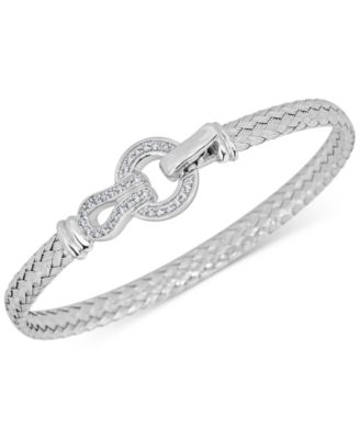 Macy's - Diamond Horseshoe Braided Mesh Bangle Bracelet (1/4 ct. t.w.) in Sterling Silver