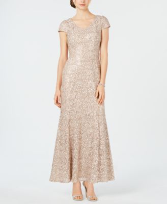 Alex Evenings - Petite Lace Cap-Sleeve Gown