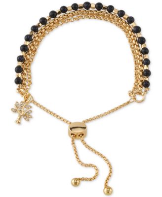 Unwritten - Blue Stone Crystal Tree Bolo Bracelet in Gold-Tone Plated Brass