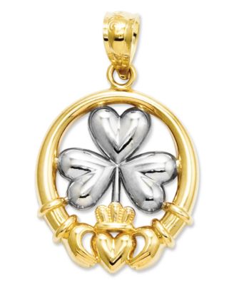 Macy's - 14k Gold and Sterling Silver Charm, Claddagh and Shamrock Charm