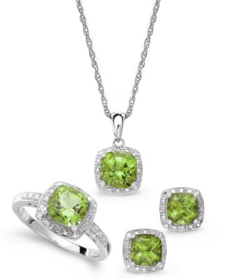 Macy's - Sterling Silver Jewelry Set, Peridot (4-3/4 ct. t.w.) and Diamond Accent Necklace, Earrings and Ring Set