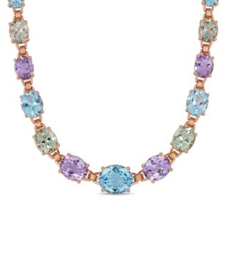 Macy's - Blue Topaz (29-7/8 ct. t.w.), Pink Amethyst (20-3/4 ct. t.w and Prasiolite (18-1/3 ct. t.w.) 18" Link Necklace in 18k Rose Gold over Sterling Silver