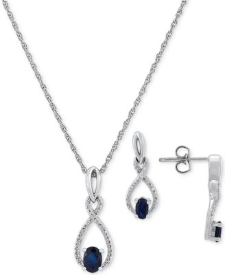 Macy's - 2-Pc. Set Emerald (7/8 ct. t.w.) & Diamond (1/20 ct. t.w.) Pendant Neckalce & Matching Drop Earrings in Sterling Silver (Also in Sapphire)