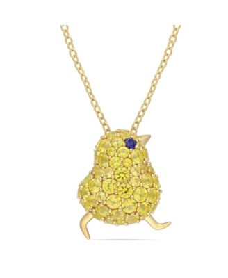 Macy's - Created Blue and Yellow Sapphire (3 ct. t.w.) Chick Bird Necklace in 18k Gold Over Sterling Silver