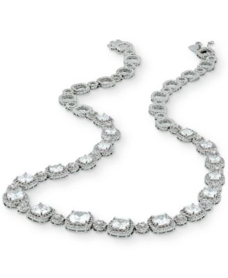 Macy's - Cubic Zirconia Cushion Halo 18" Statement Necklace in Sterling Silver