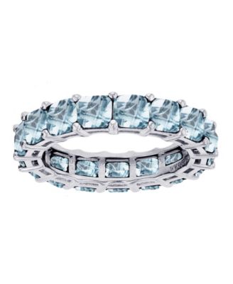 Macy's - Created Light Blue Spinel Princess Cut Eternity Band in Rhodium Plated Sterling Silver