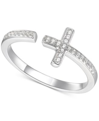Macy's - Diamond East-West Cross Ring (1/8 ct. t.w.) in Sterling Silver