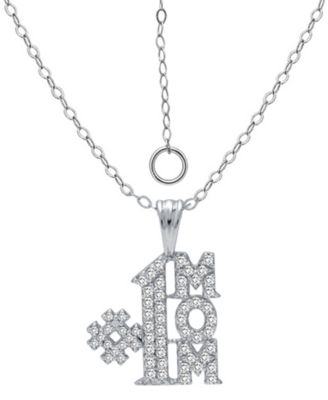 Giani Bernini - Cubic Zirconia Pav&eacute; #1 Mom Pendant Necklace in Sterling Silver, 16" + 2" extender