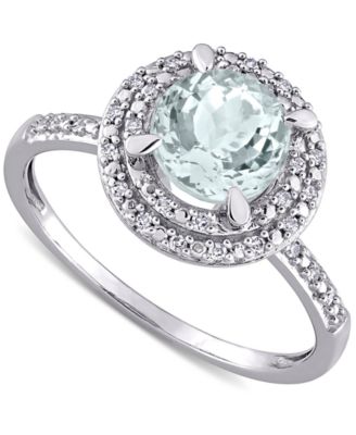 Macy's - Aquamarine (1-1/7 ct. t.w.) & Diamond (1/10 ct. t.w.) Halo Ring in 10k White Gold