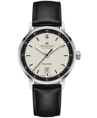 Hamilton - Men's Swiss Automatic Intra-Matic Black Leather Strap Watch 40mm