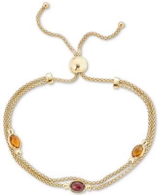 Macy's - Citrine (3/4 ct. t.w.) & Rhodolite Garnet (1/2 ct. t.w.) Double Strand Bolo Bracelet in 14k Gold-Plated Sterling Silver