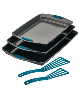 Rachael Ray - Nonstick Bakeware Cookie Pan and Turner Spatula Set, 5-Pc., Marine Blue Handles