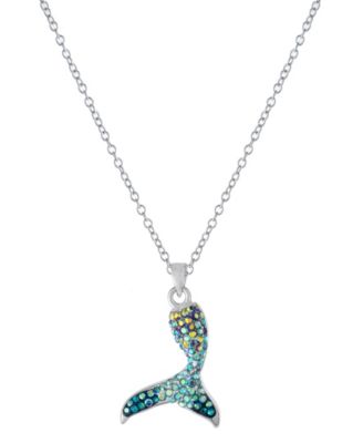 Macy's - Crystal Mermaid Tail Pendant 16+2" Extender Chain In Fine Silver Plated