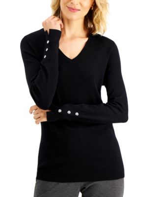 JM Collection - Button-Cuff V-Neck Sweater