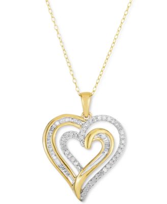 Macy's - Diamond Heart 18" Pendant Necklace (1/3 ct. t.w.) in 14k Gold-Plated Sterling Silver