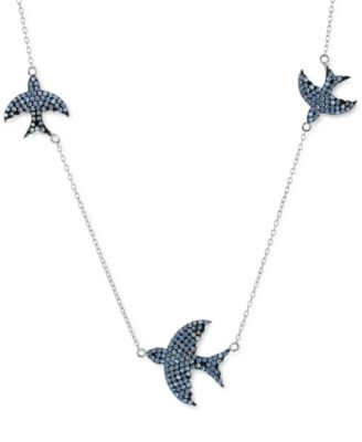 Macy's - Lab-Created Blue Spinel Dove 18" Station Necklace (2 ct. t.w.) in Sterling Silver