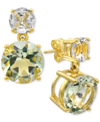 Macy's - Prasiolite (5-3/4 ct. t.w.) & White Quartz (1-1/3 ct. t.w.) Drop Earrings in 14k Gold-Plated Sterling Silver
