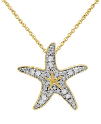 Macy's - Diamond Starfish 18" Pendant Necklace (1/10 ct. t.w.) in 14k Gold-Plated Sterling Silver