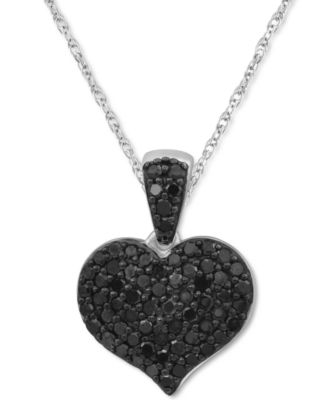 Macy's - Black Diamond (1/2 ct. t.w.) & White Diamond (1/2 ct. t.w.) Reversible Pav&eacute; Heart 18" Pendant Necklace in 14k White Gold