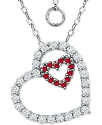 Giani Bernini - Lab-Created Ruby & Cubic Zirconia Heart-in-Heart Pendant Necklace in Sterling Silver, 16" + 2" extender