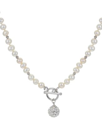Macy's - Cultured Freshwater Pearl (5 - 5-1/2mm) & Crystal 18" Statement Necklace in Sterling Silver