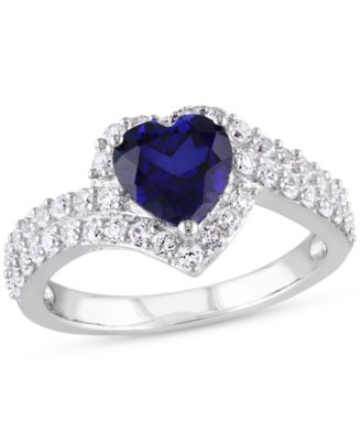 Macy's - Lab-Created Blue Sapphire (1-7/8 ct. t.w.) & Lab-Created White Sapphire (1-7/8 ct. t.w.) Heart Swirl Ring in Sterling Silver