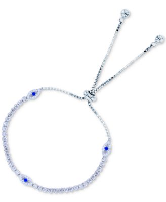Macy's - Lab-Created Blue Spinel (1/10 ct. t.w.) & Cubic Zirconia Evil Eye Bolo Bracelet in Sterling Silver