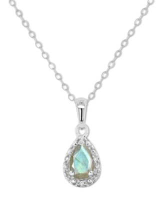 Macy's - Labradorite & Diamond Accent Pear 18" Pendant Necklace in Sterling Silver (Also in Onyx, & Turquoise)